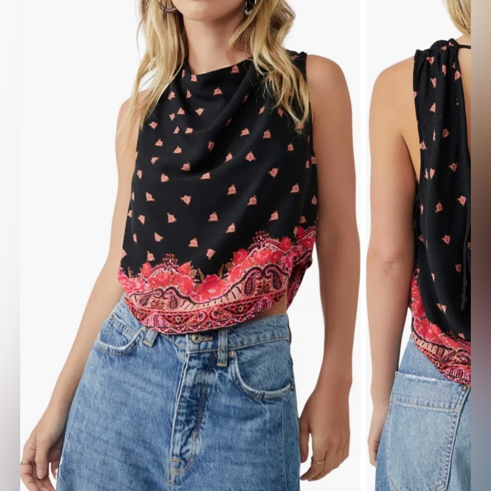 Silas Print Cowl Neck Open Back Tank